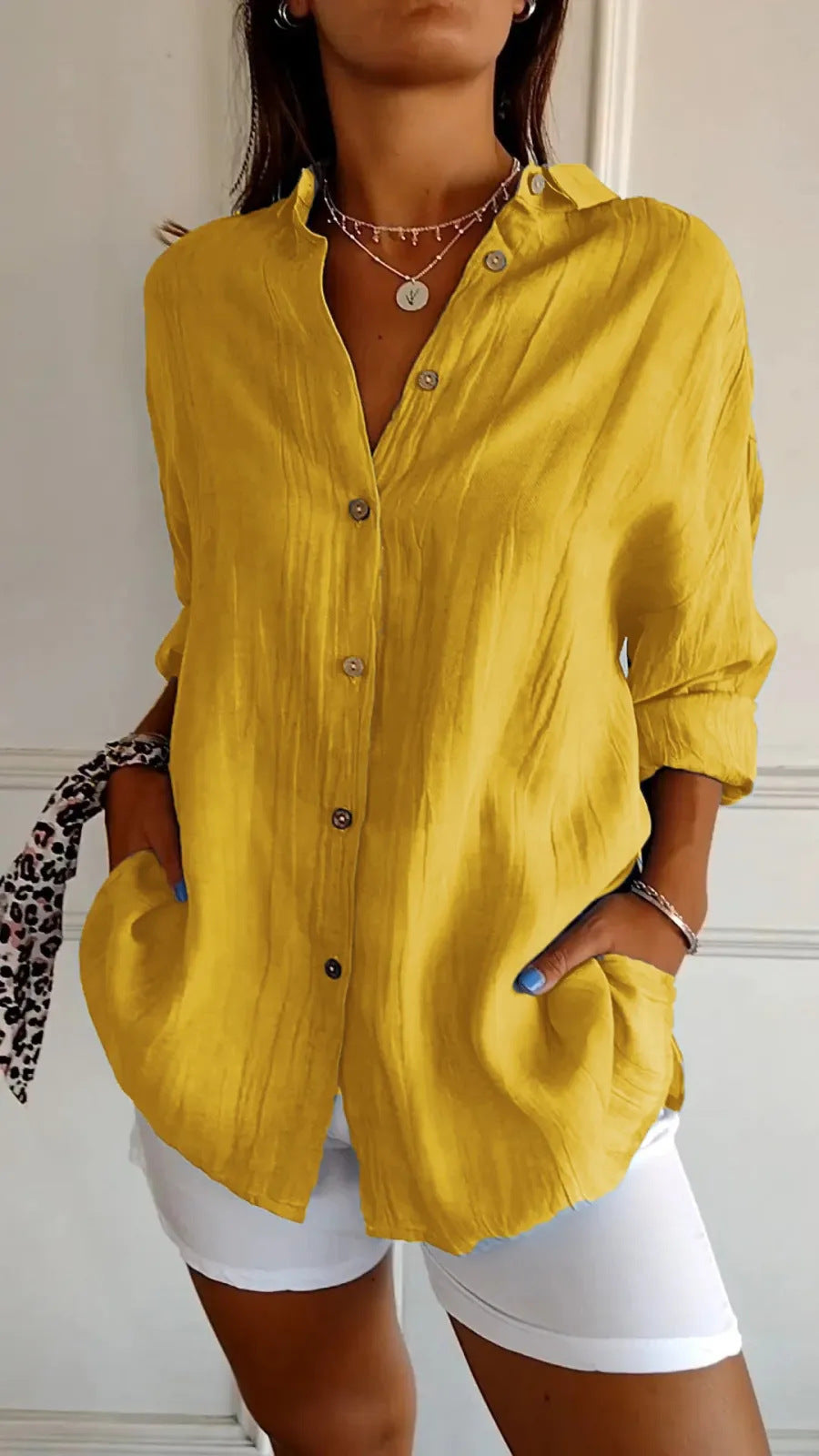 Chemise Col Rabattu à Manches Longues