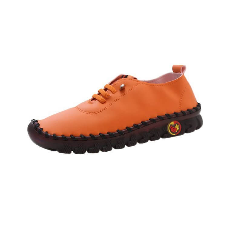 Ayla® ultra soft orthopedic shoes in orange leather, designed for all foot types.