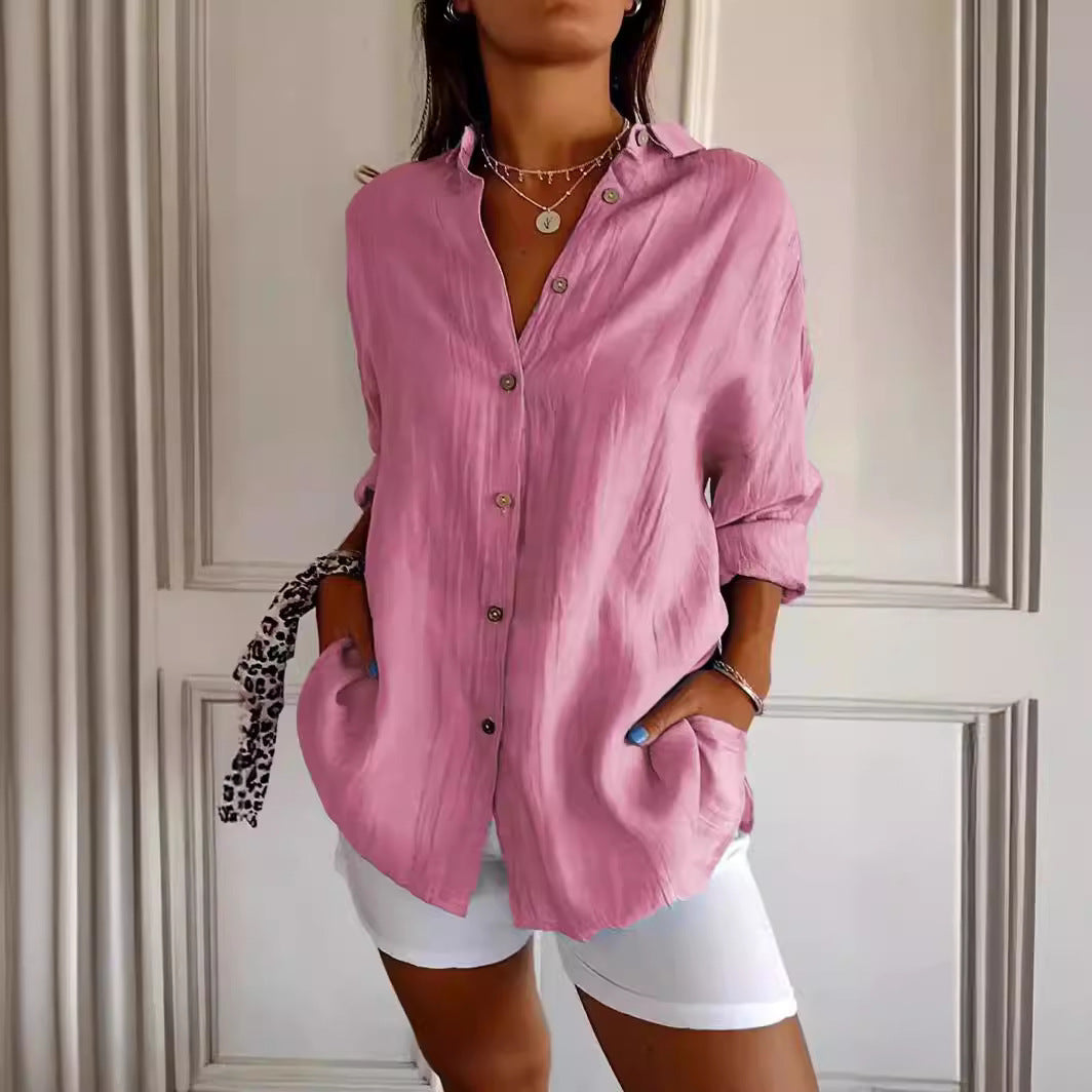 Chemise Col Rabattu à Manches Longues