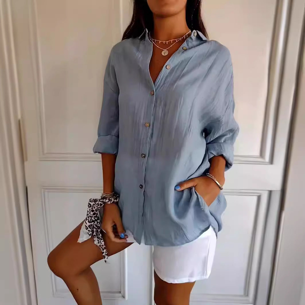 Chemise Col Rabattu à Manches Longues