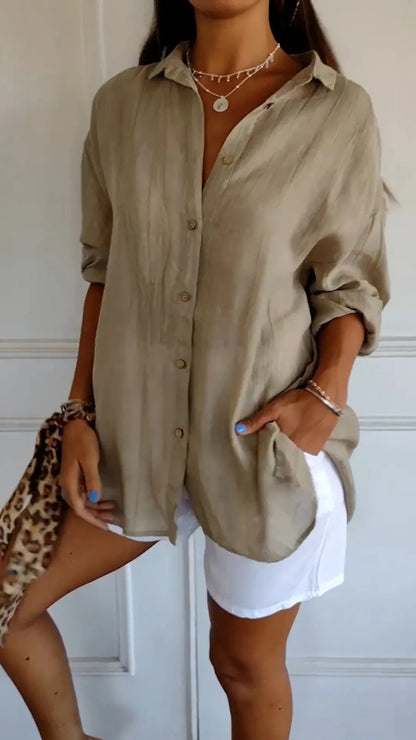 Chemise Col Rabattu à Manches Longues