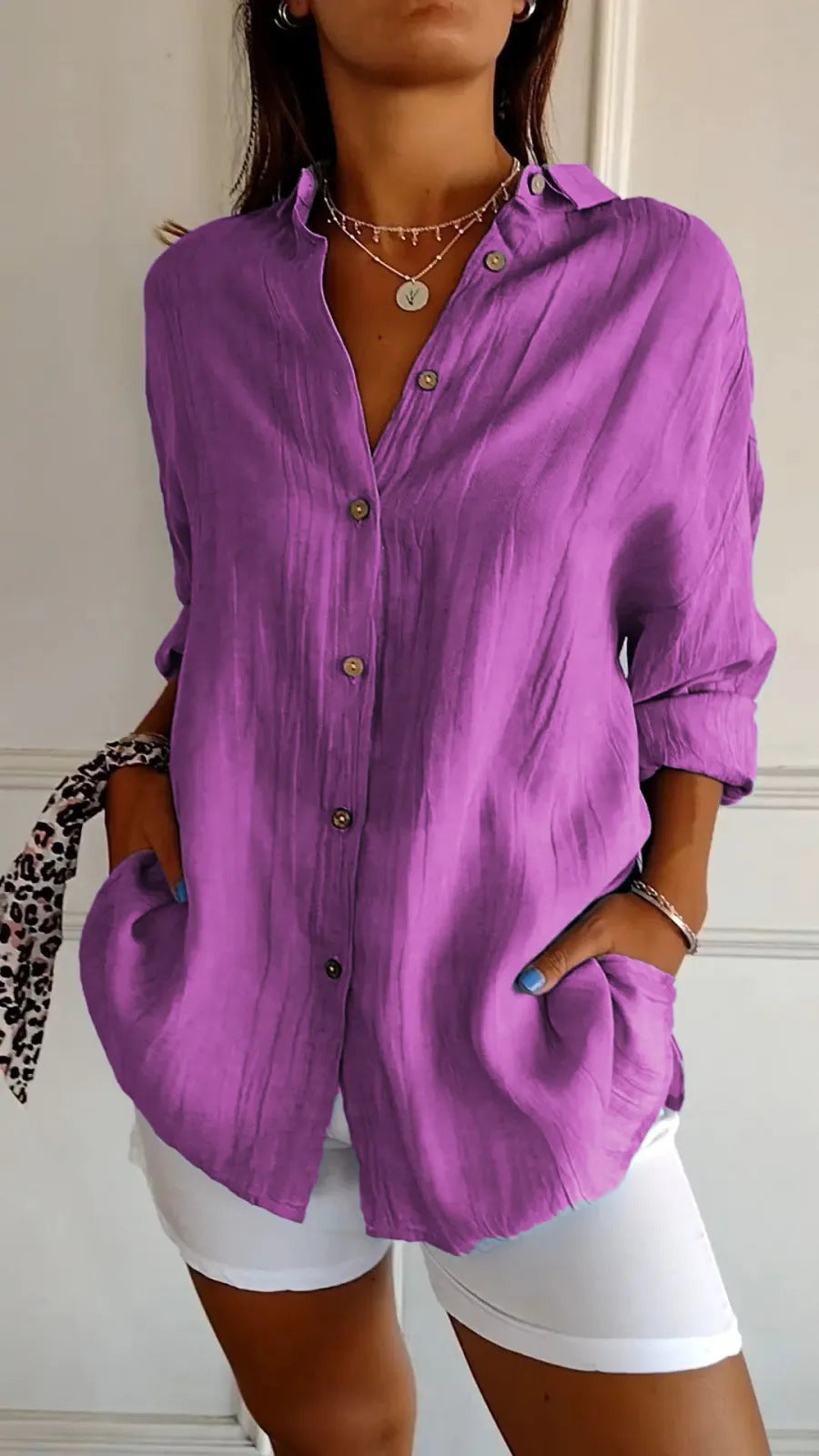 Chemise Col Rabattu à Manches Longues