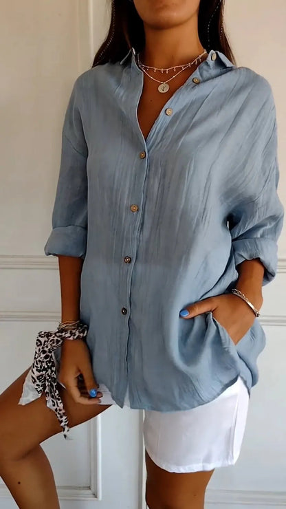 Chemise Col Rabattu à Manches Longues