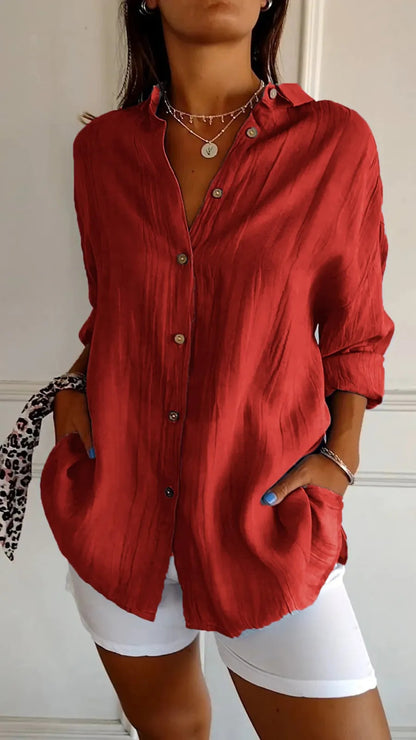 Chemise Col Rabattu à Manches Longues