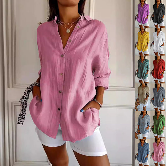 Chemise Col Rabattu à Manches Longues
