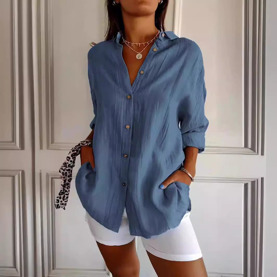 Chemise Col Rabattu à Manches Longues