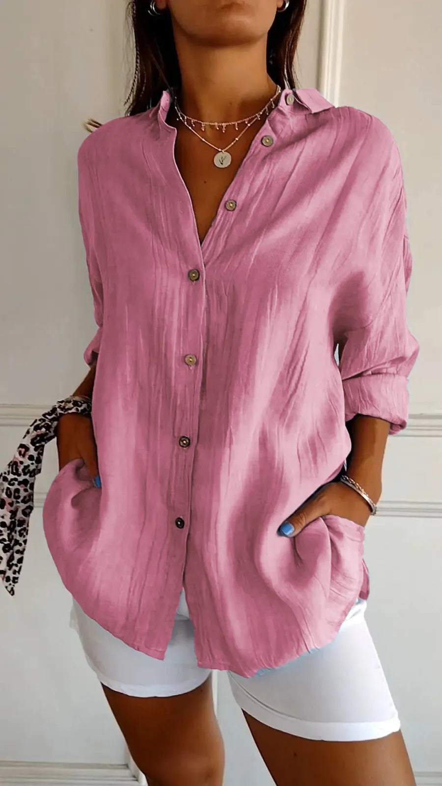 Chemise Col Rabattu à Manches Longues