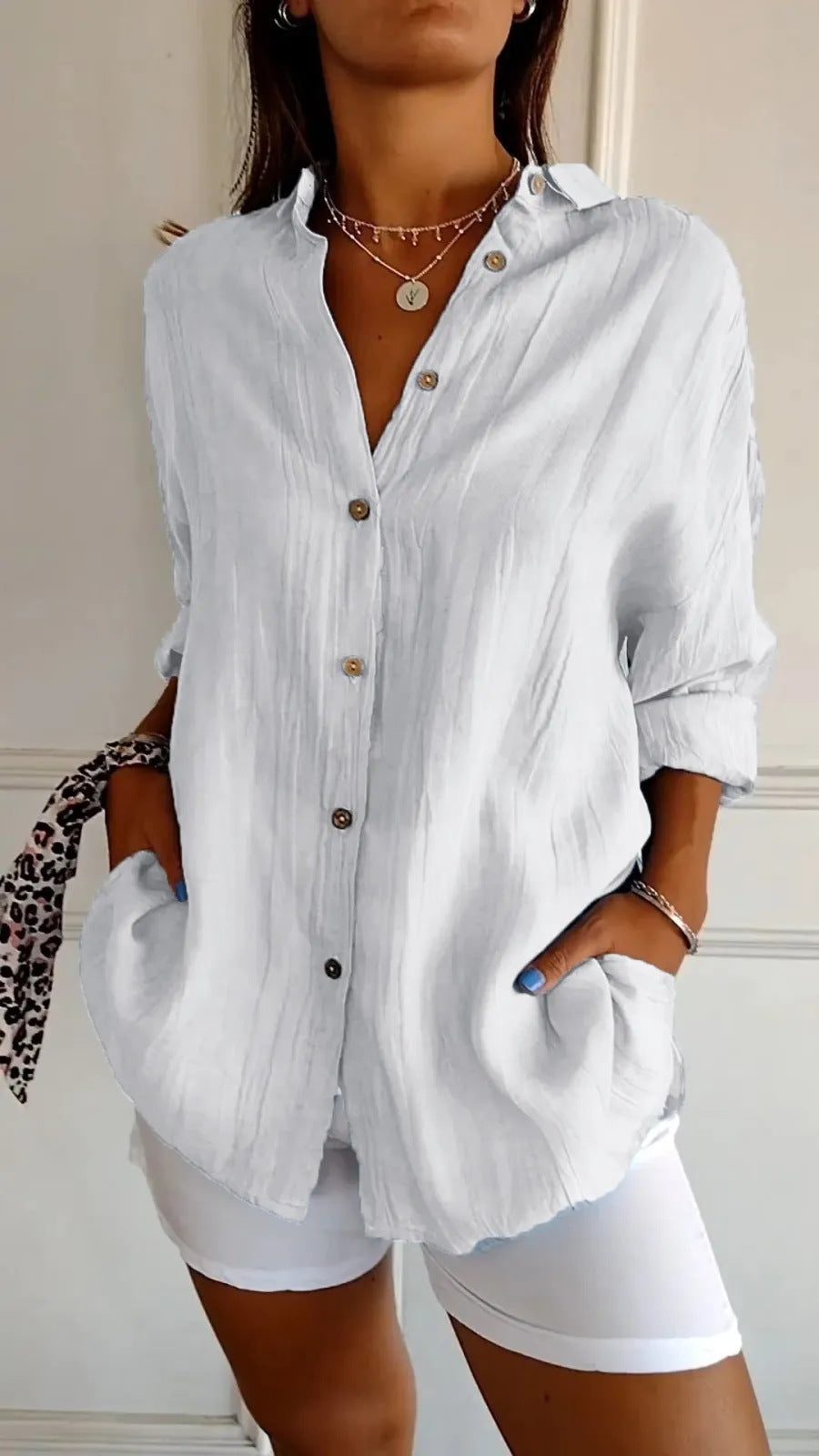 Chemise Col Rabattu à Manches Longues