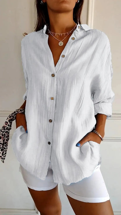 Chemise Col Rabattu à Manches Longues