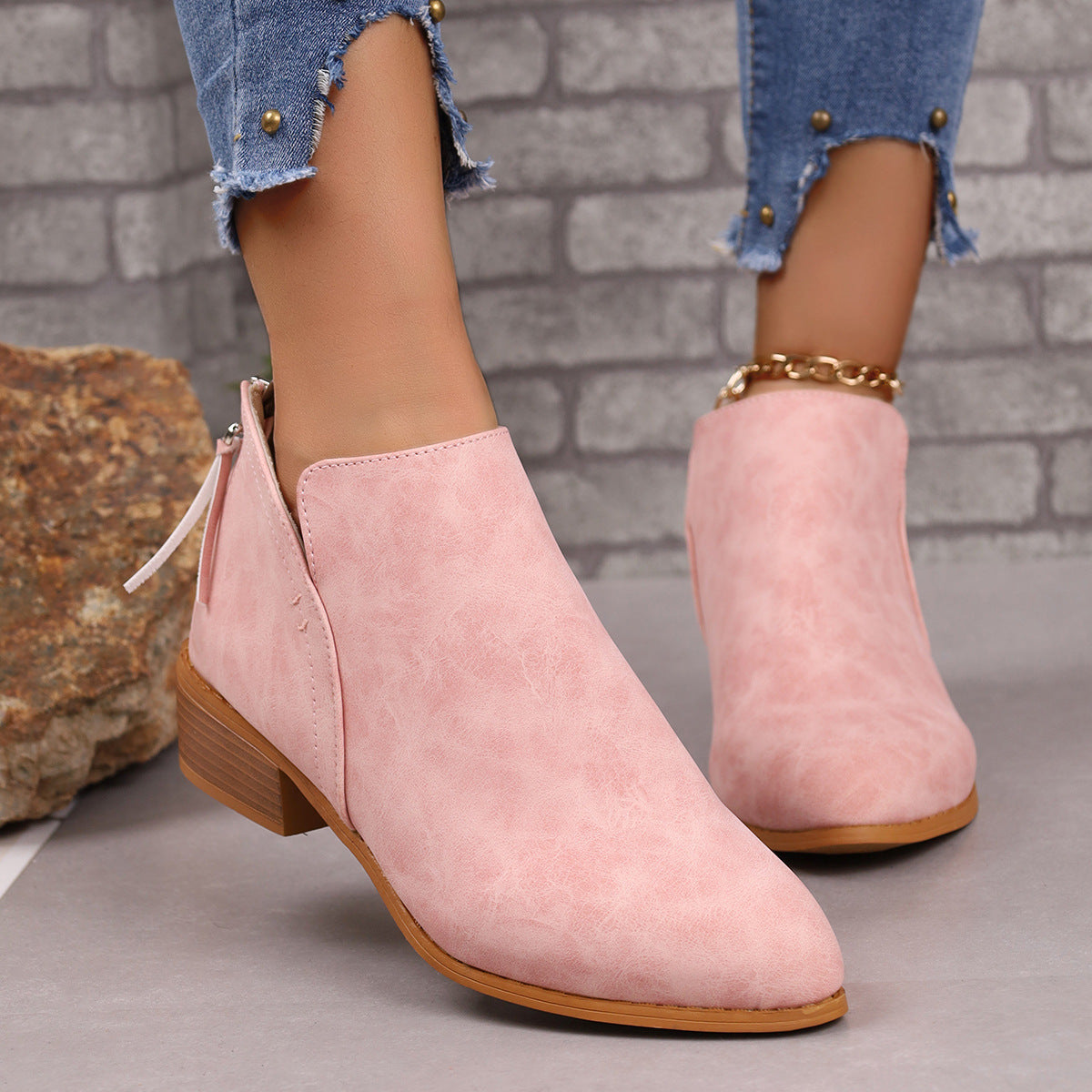 Bottines à Talons Épais et Bout Pointu